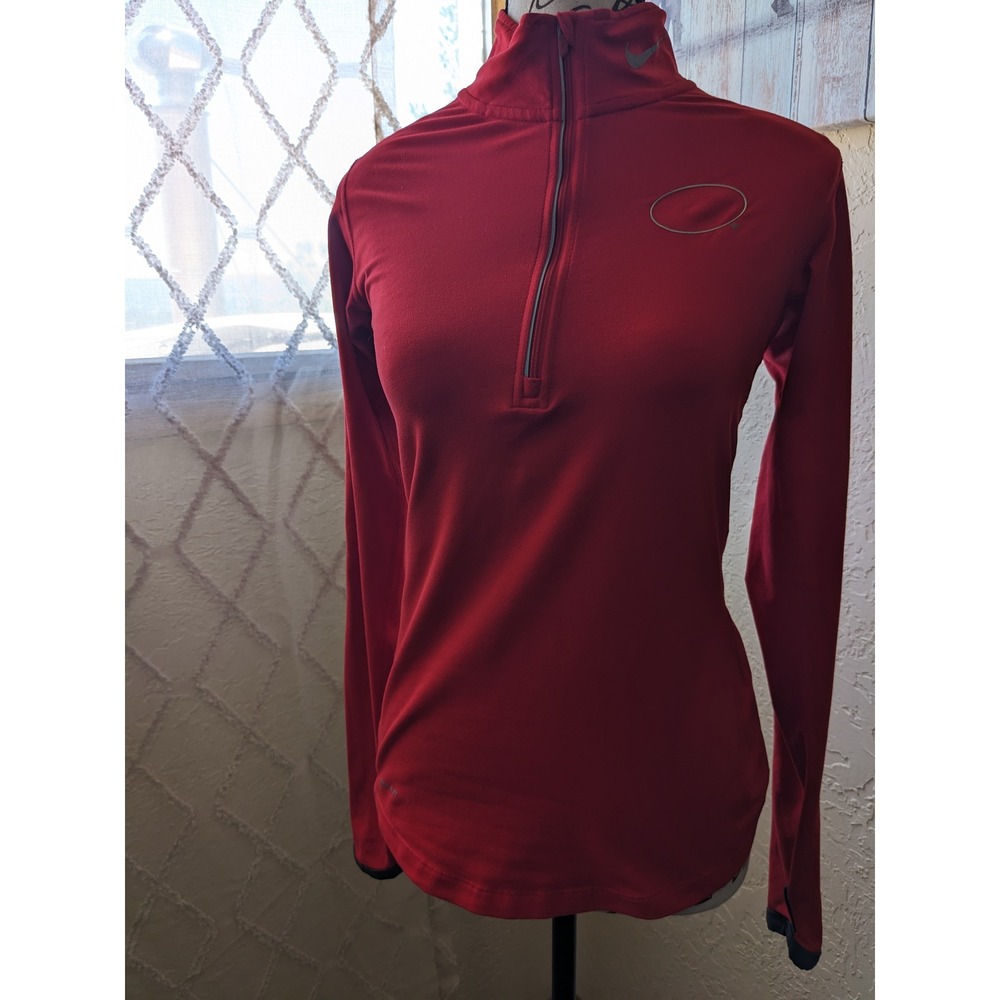 Nike Womens Dri-FIT Quarter Zip Running Top Red Long Sleeve Thumbholes XS